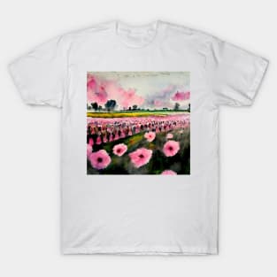 Fresh pink watercolor flower field T-Shirt